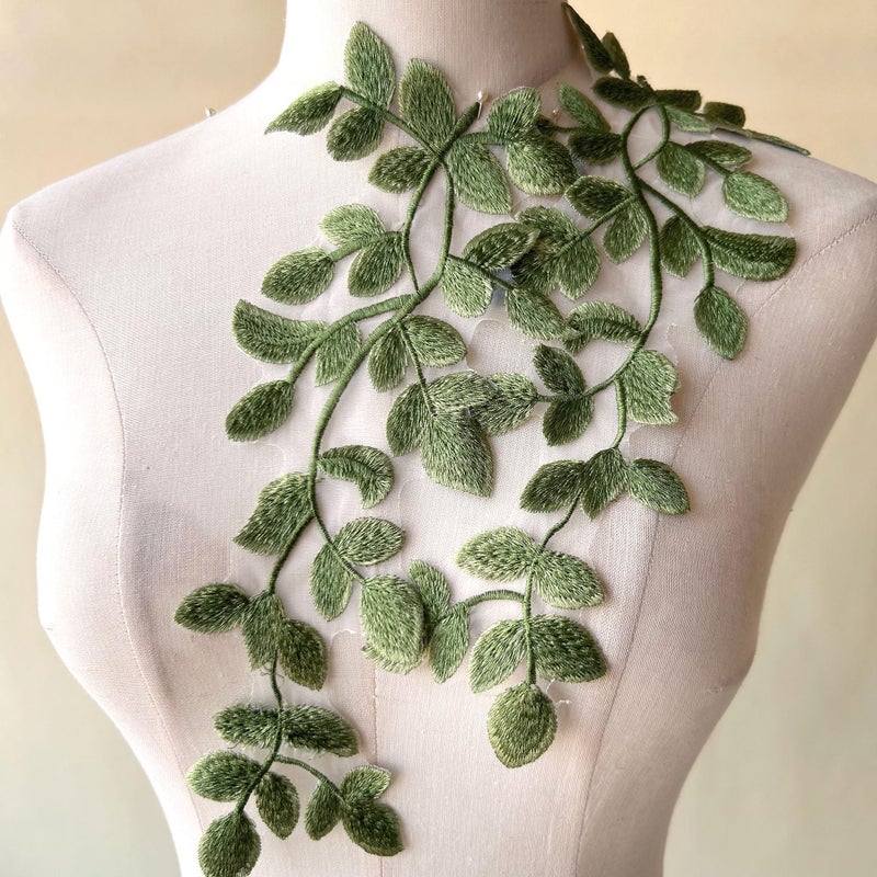 gelvs Mirror Pair Green Forest Leaves Applique Lace Vine Motif Trims Embroidery Wood Patchesâ€¦ - Image 2